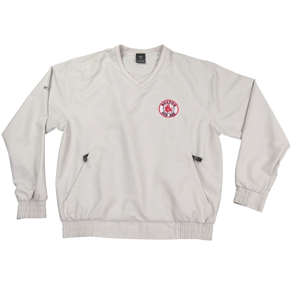 Nike Boston Red Sox Jacket Men Small Beige Pullover V-Neck Windbreaker Fenway
